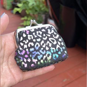 Leopard Print Coin Purse Iridescent Kiss Lock